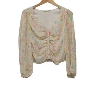 Lush by Lulu’s Floral Long Sleeve Crop Blouse Size XS, Baby Doll Coquette Y2K